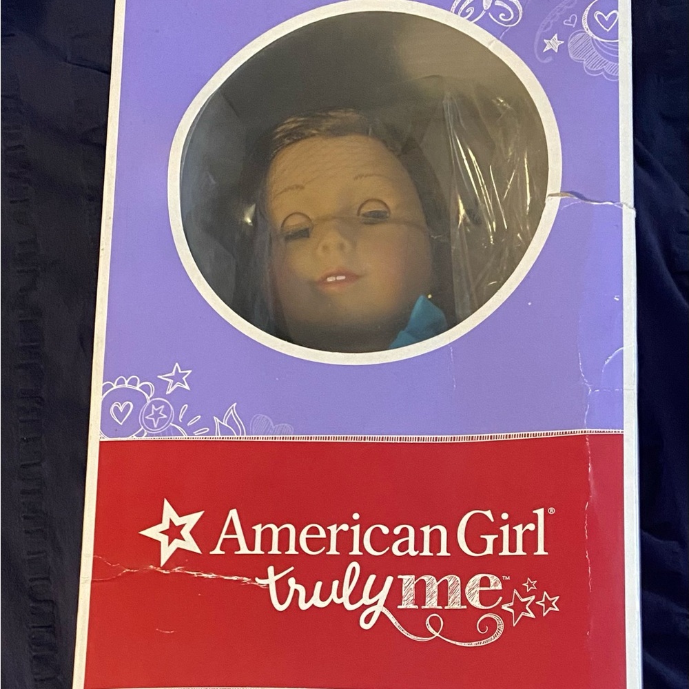 American Girl Doll with Brown Hair and Blue Outfit